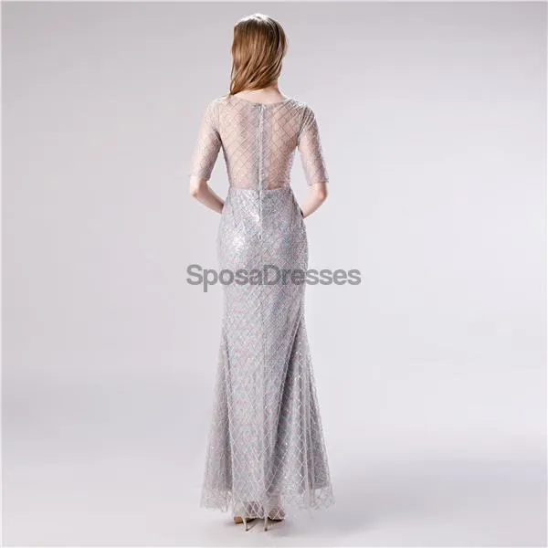 1/2 Long Sleeves Sequin Mermaid Evening Prom Dresses, Evening Party Prom Dresses, 12112