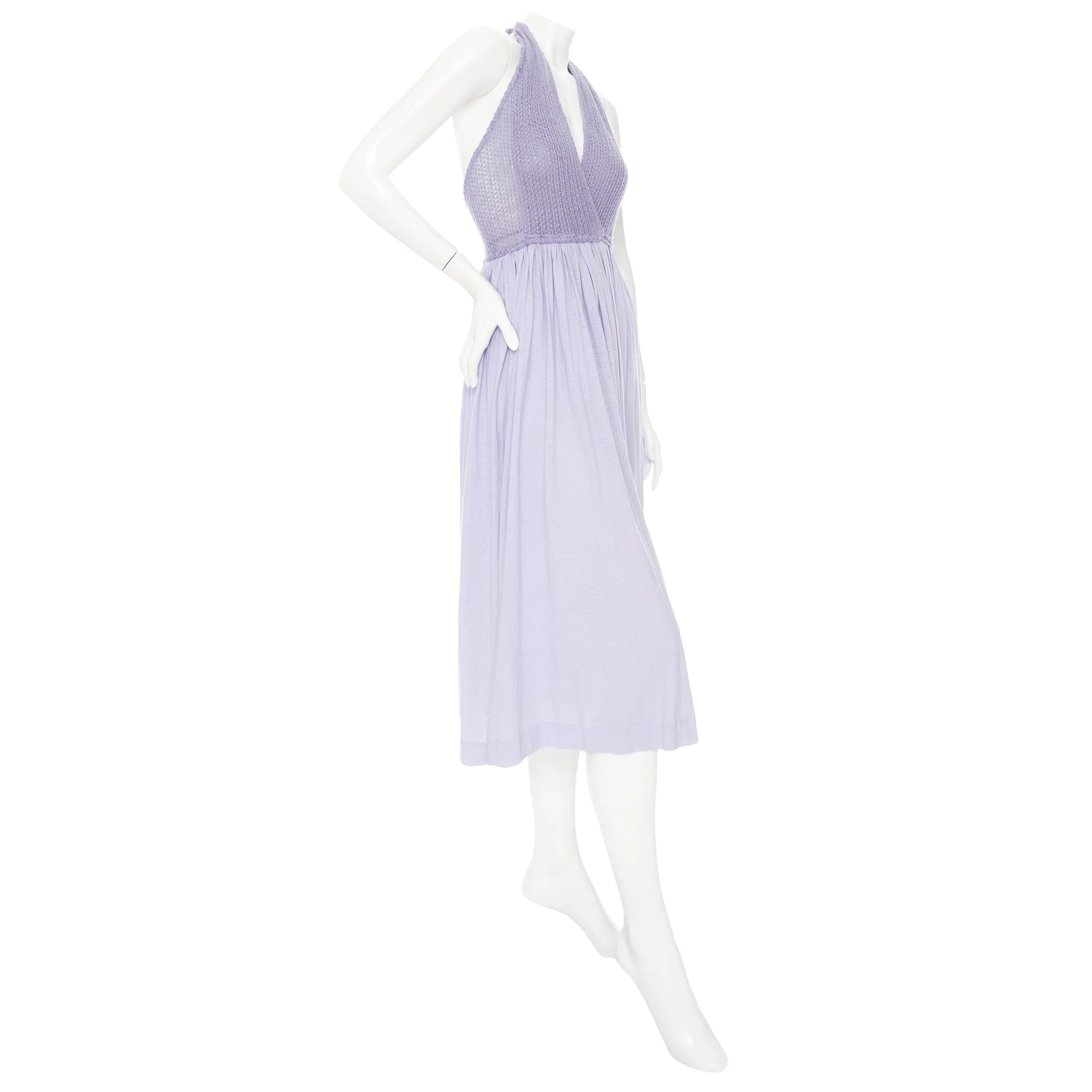 1977 Lilac Cotton-Blend Crocheted Halter Dress