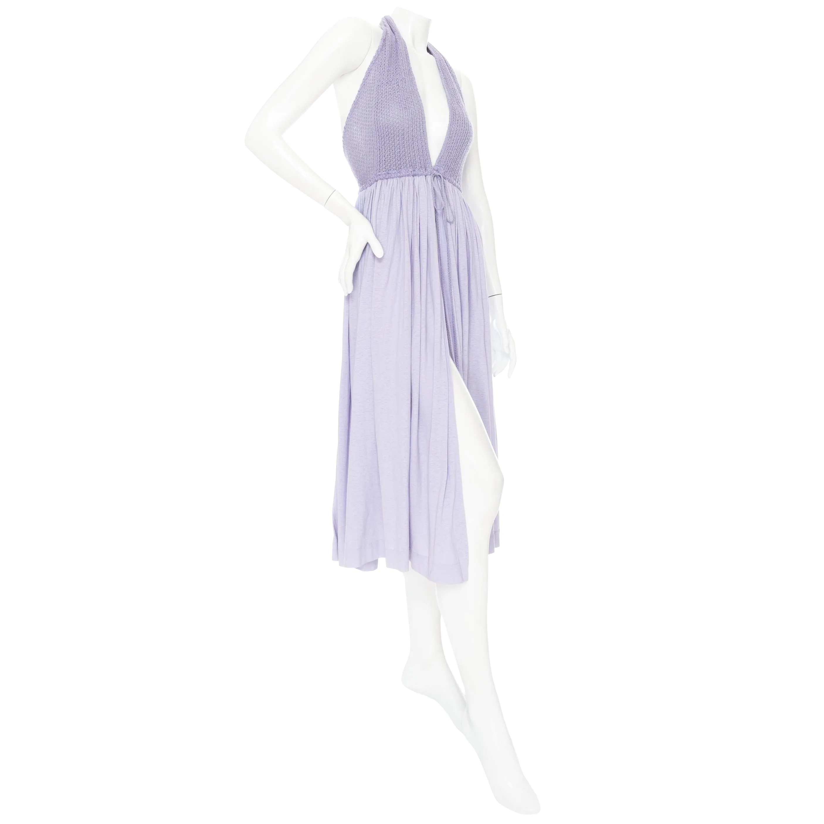 1977 Lilac Cotton-Blend Crocheted Halter Dress