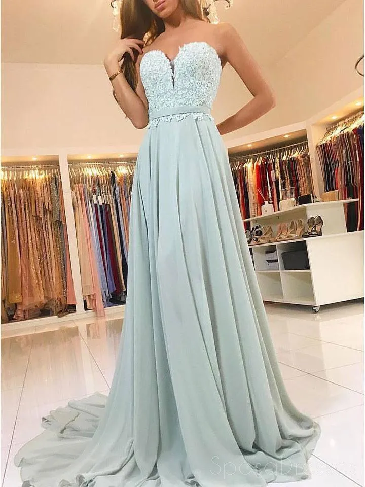 2018 Sweetheart Green Chiffon Lace Floor Length Custom Long Evening Prom Dresses, 17367