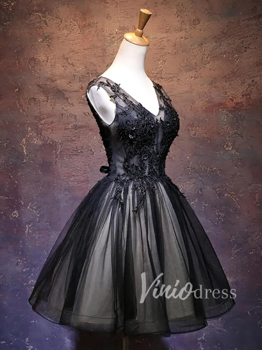 A Line Beaded Lace Black Homecoming Dresses 2019 SD1170