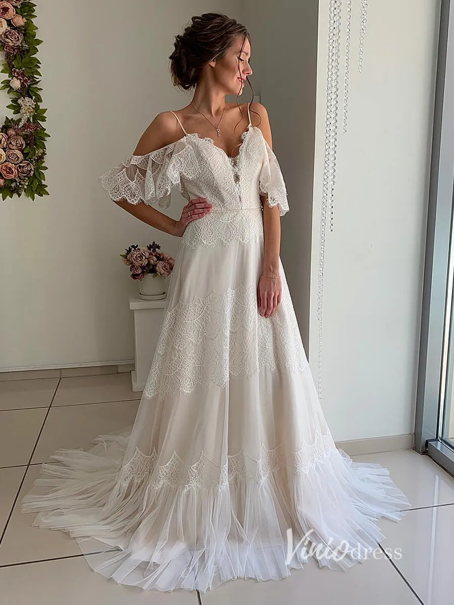 A-line Bohemian Lace Wedding Dresses Backless VW2096