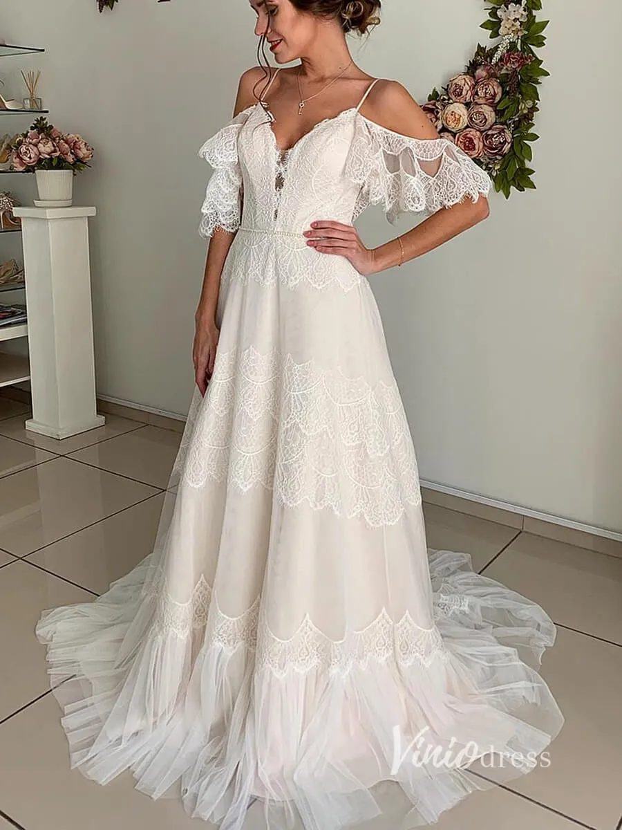 A-line Bohemian Lace Wedding Dresses Backless VW2096