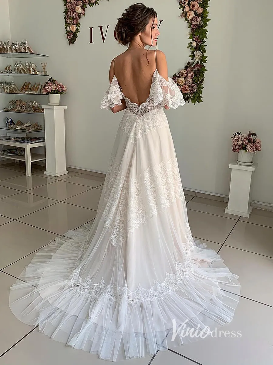 A-line Bohemian Lace Wedding Dresses Backless VW2096