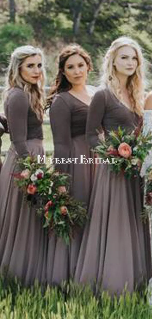 A-line Dark Grey Long Sleeves Bridesmaid Dresses,Cheap Bridesmaid Dresses,WGY0390