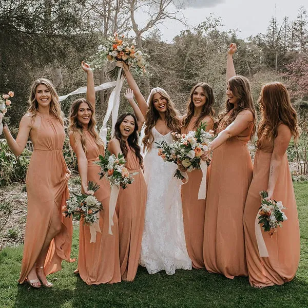 A-line Dusty Orange Chiffon Bridesmaid Dresses,Cheap Bridesmaid Dresses,WGY0379