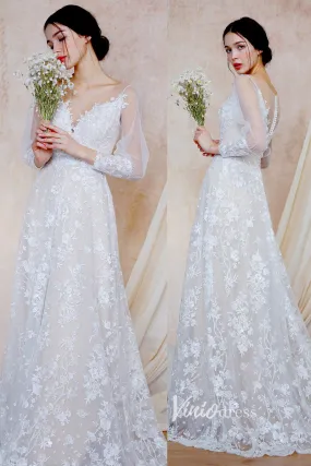 A-line Lace Boho Wedding Dresses Long Sleeve Bridal Dress VW2203