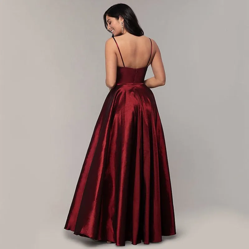 A-Line Satin Spaghetti Straps Evening Dress EV1008