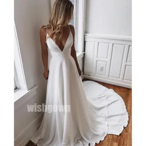 A-line Spaghetti Strap Long Wedding Dresses YH1110