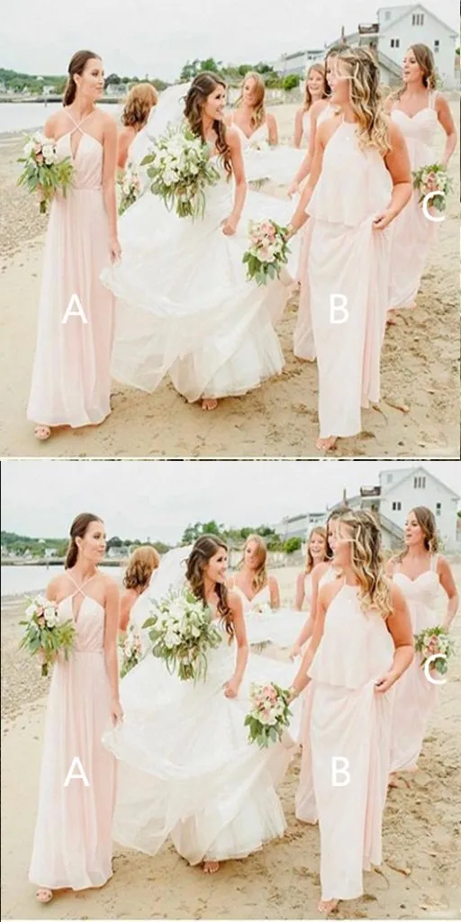 A-line Spaghetti Straps Pink Chiffon Bridesmaid Dresses,Cheap Bridesmaid Dresses,WGY0369