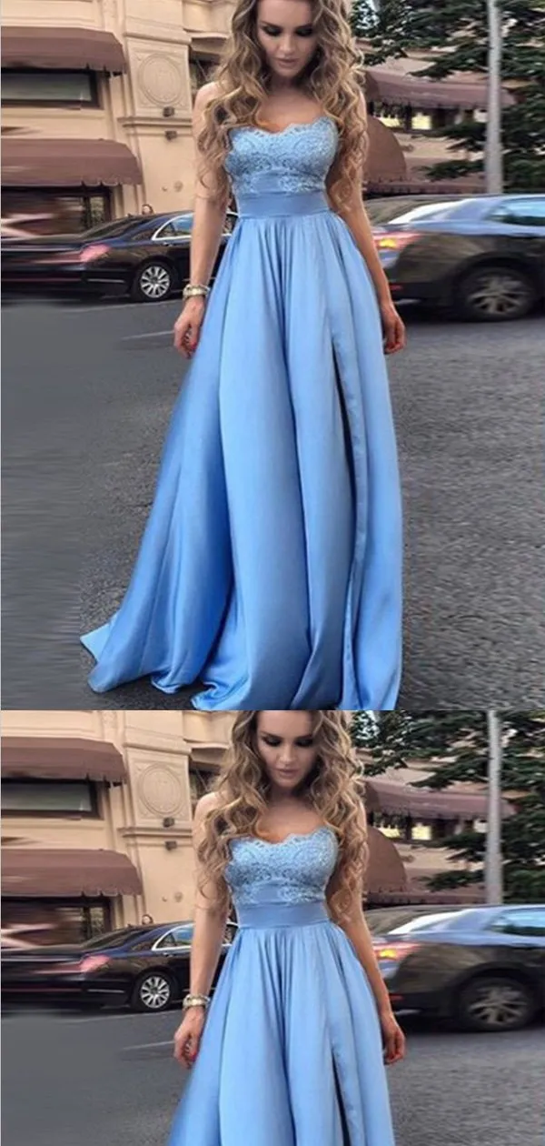 A-Line Spaghetti Straps SleevelessBlue Satin Prom Dresses,Cheap Prom Dresses,PDY0496