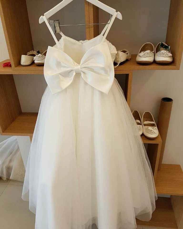 A-line Strapless, Straps White Tulle Flower Girl Dresses,Cheap Flower Girl Dresses ,FGY0249