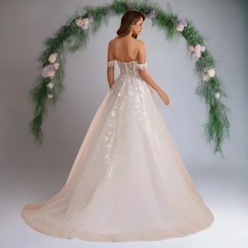 A-Line Sweetheart Lace Off Shoulders Bridal Gown