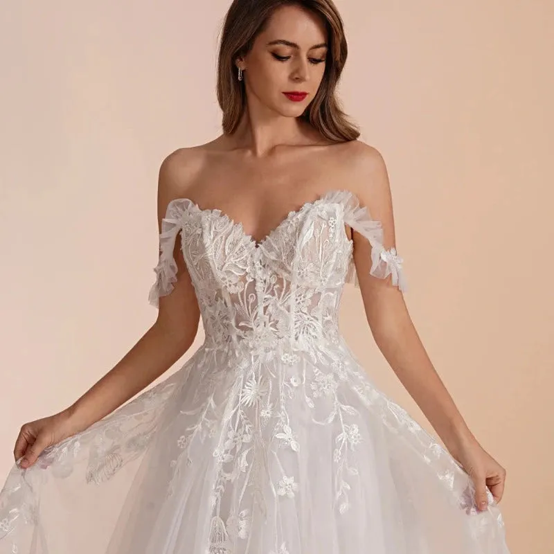 A-Line Sweetheart Lace Off Shoulders Bridal Gown