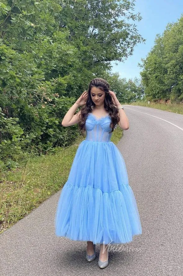 A-line Tulle Maxi Dress Long Prom Dress Baby Blue FD2309