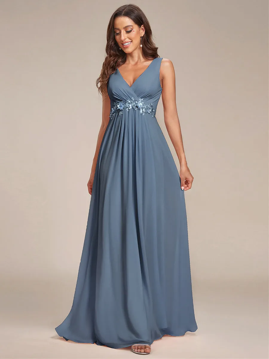 A-Line V Neck Appliques Ruched Wholesale Evening Dresses