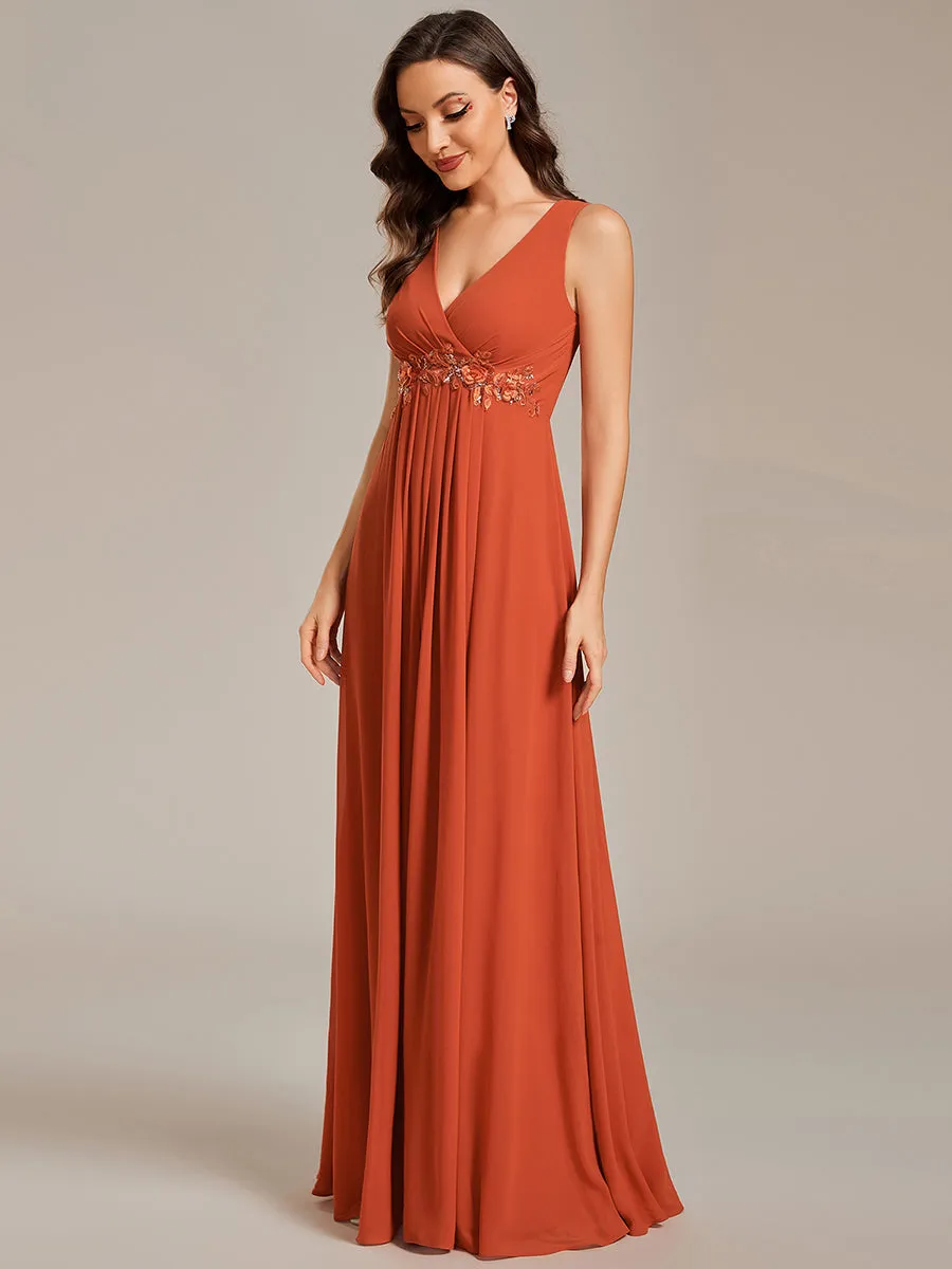 A-Line V Neck Appliques Ruched Wholesale Evening Dresses