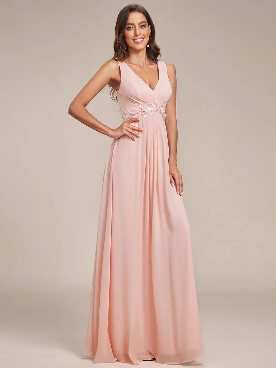 A-Line V Neck Appliques Ruched Wholesale Evening Dresses