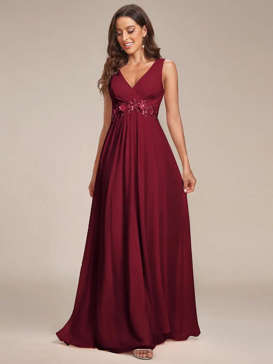 A-Line V Neck Appliques Ruched Wholesale Evening Dresses