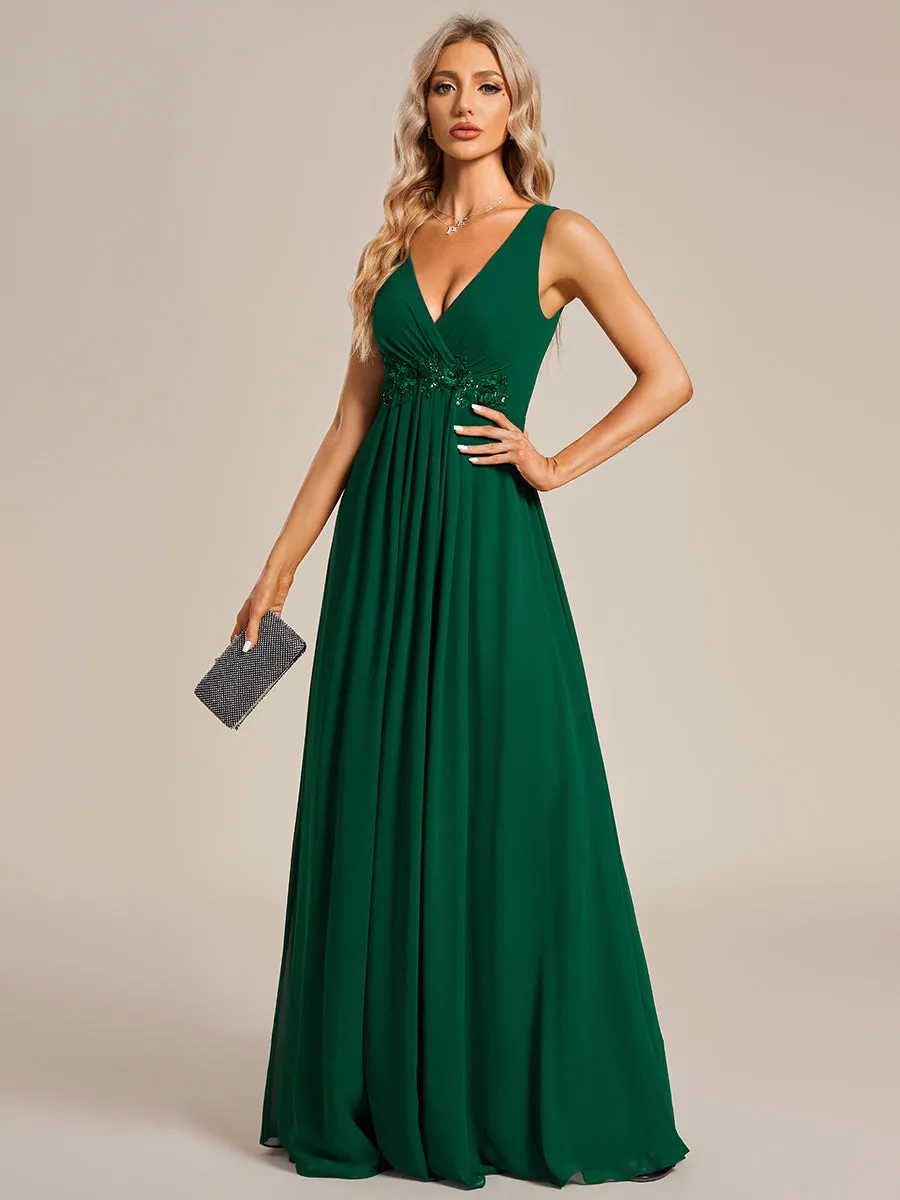 A-Line V Neck Appliques Ruched Wholesale Evening Dresses