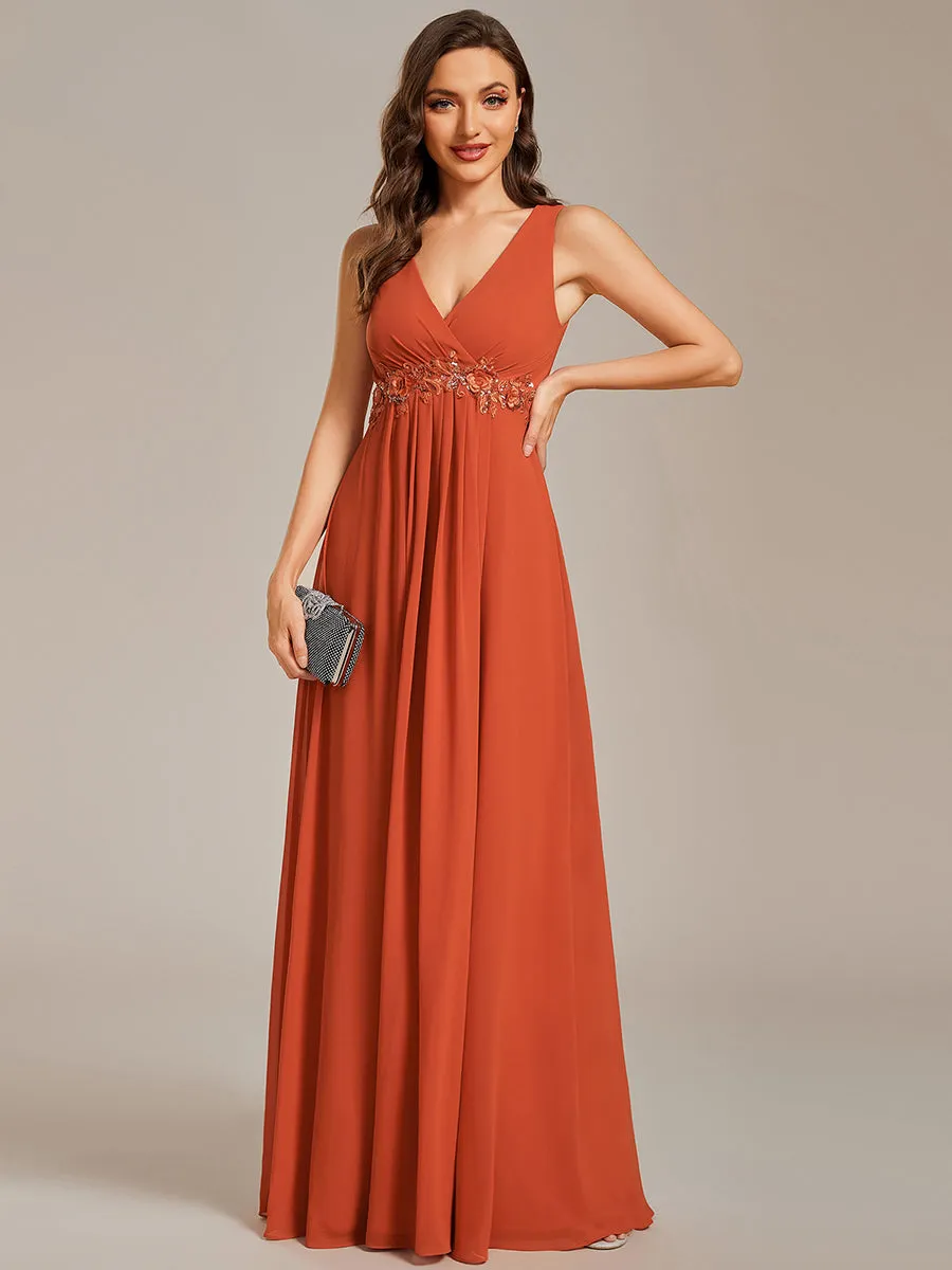 A-Line V Neck Appliques Ruched Wholesale Evening Dresses