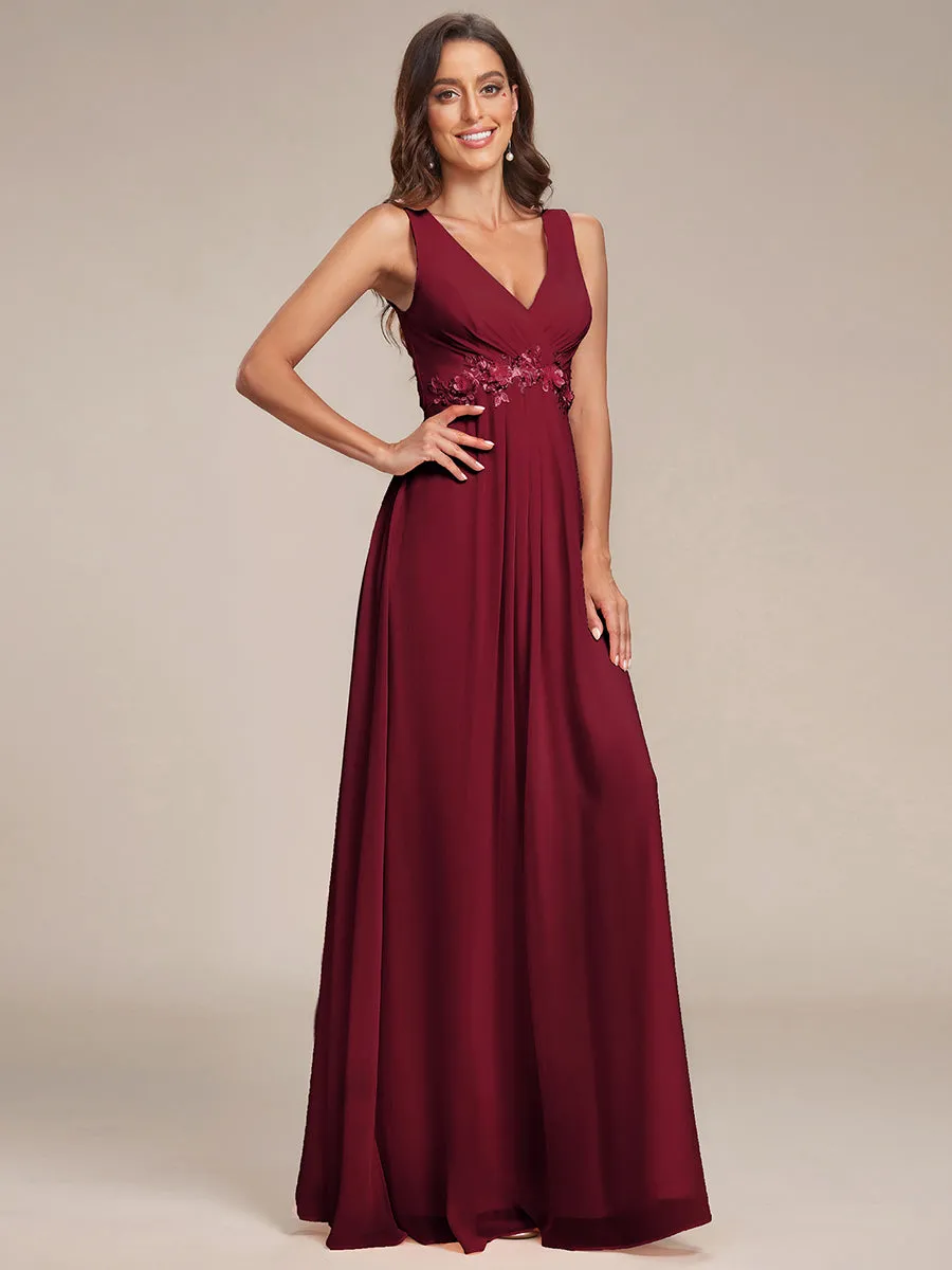 A-Line V Neck Appliques Ruched Wholesale Evening Dresses