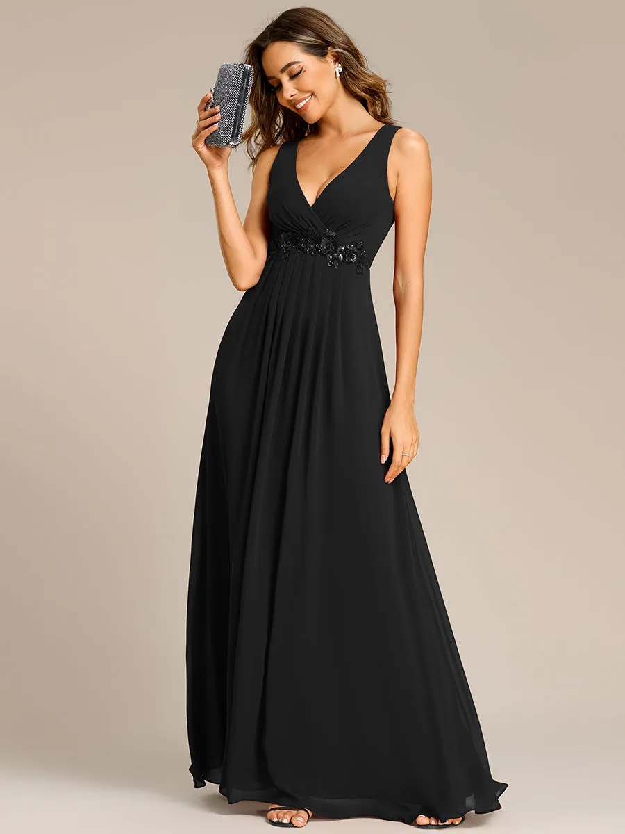 A-Line V Neck Appliques Ruched Wholesale Evening Dresses