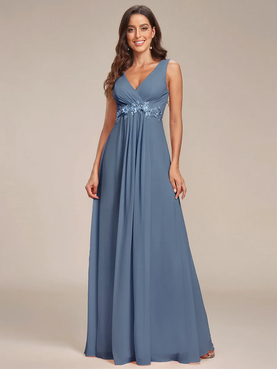 A-Line V Neck Appliques Ruched Wholesale Evening Dresses