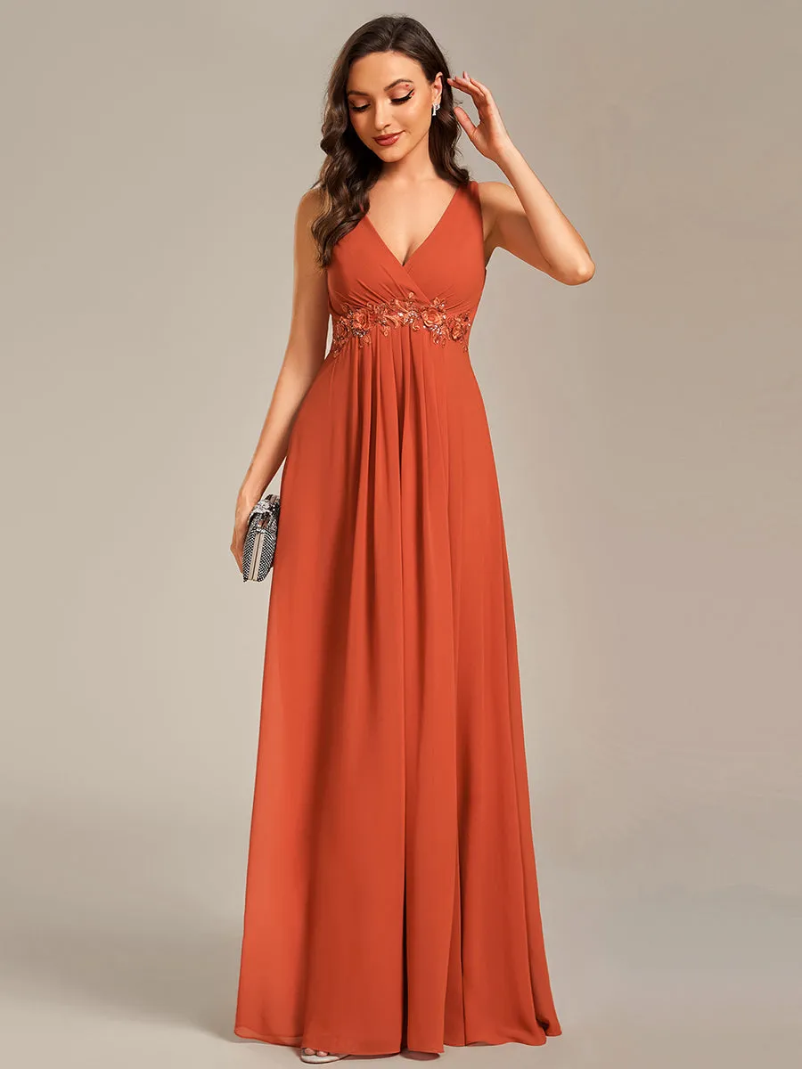 A-Line V Neck Appliques Ruched Wholesale Evening Dresses