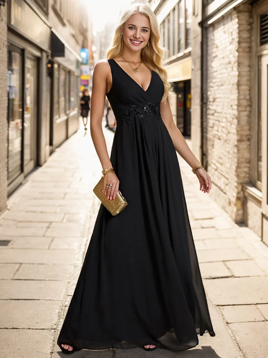 A-Line V Neck Appliques Ruched Wholesale Evening Dresses