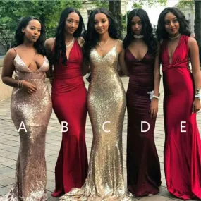 Affordable Popular Sexy Mermaid Mismatched Long Wedding Bridesmaid Dresses, WG416