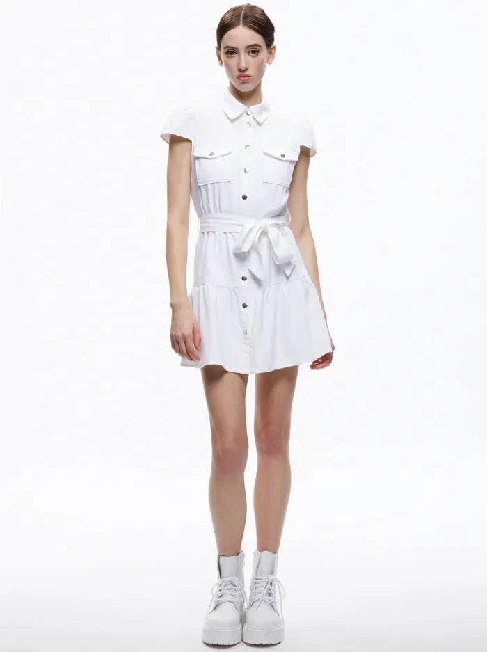 Alice   Olivia - Miranda Mini Denim Dress - White