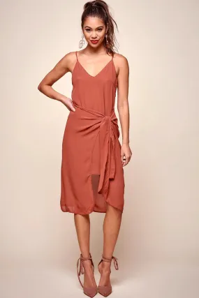 Allyson Waist Tie Slip Dress Rust