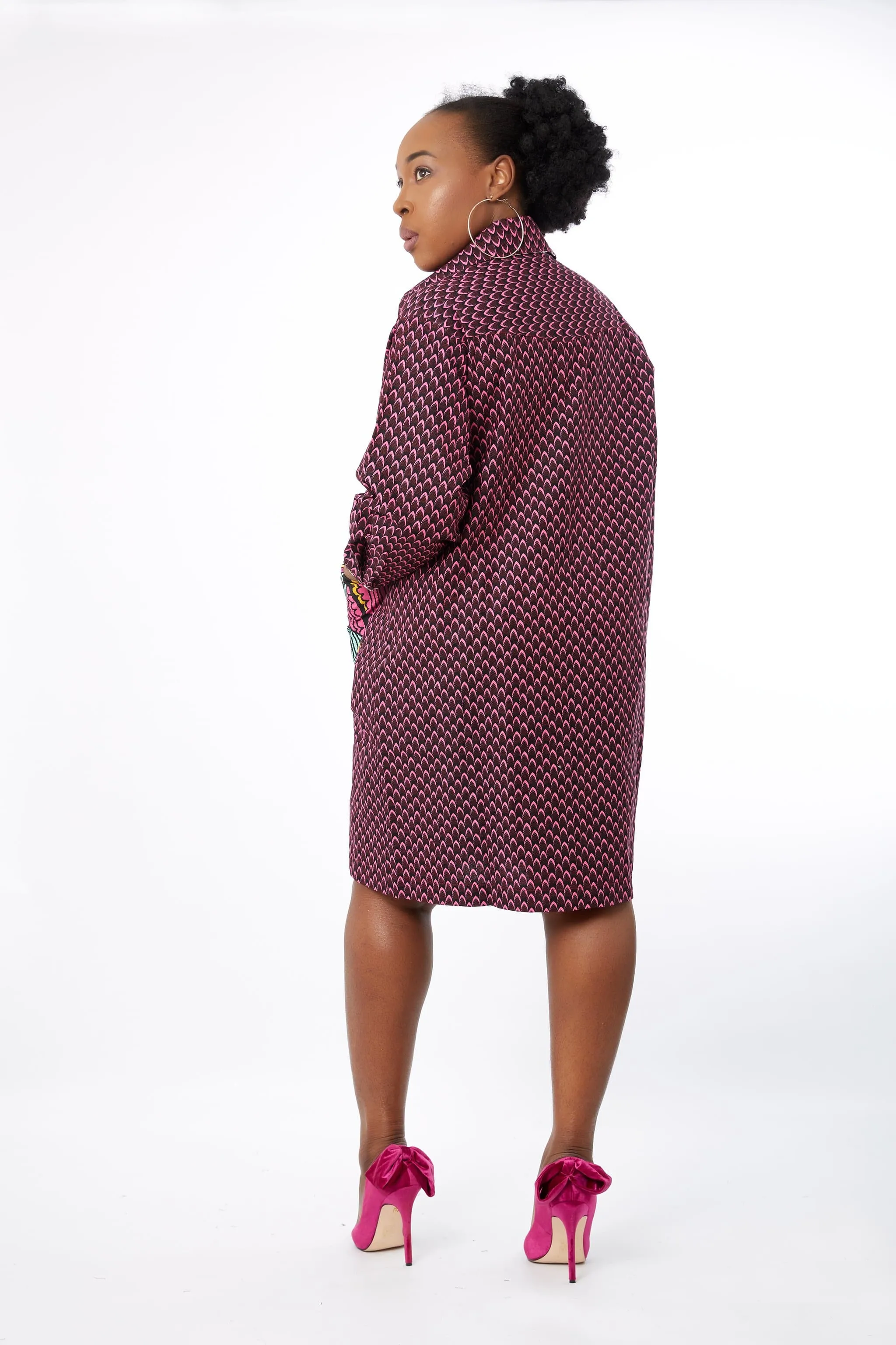 Amina - African Ankara Print Cut out Shift Shirt Dress