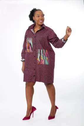 Amina - African Ankara Print Cut out Shift Shirt Dress