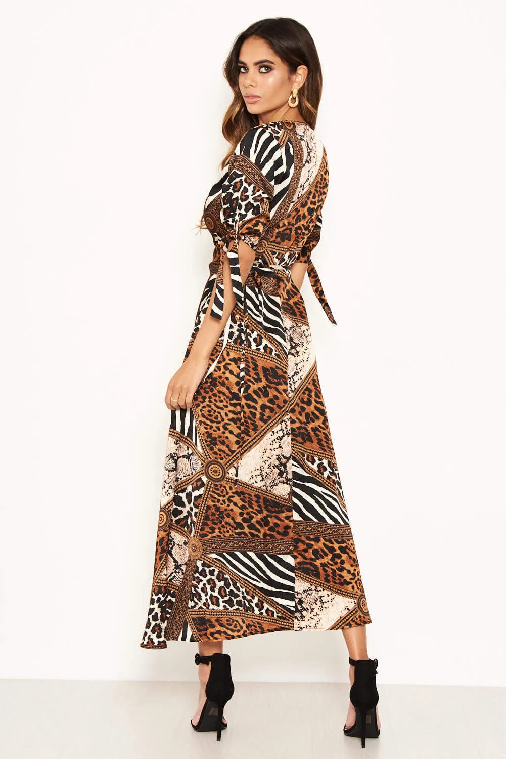 Animal Print Wrap Midi Dress