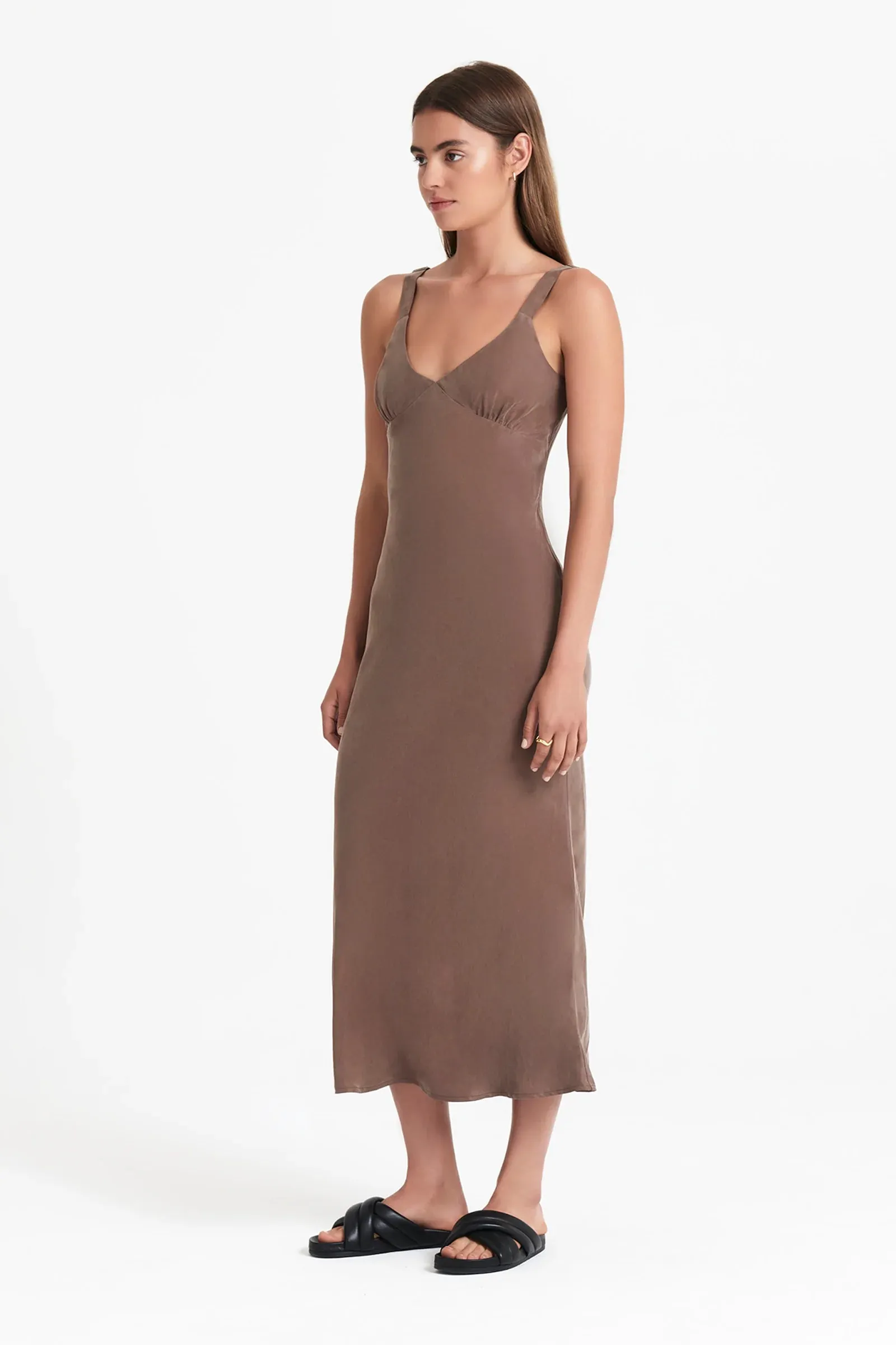 Arianne Cupro Slip Dress- Cola