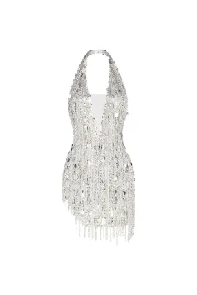 Arlette Halter Sleeveless Mesh Sequin Mini Dress