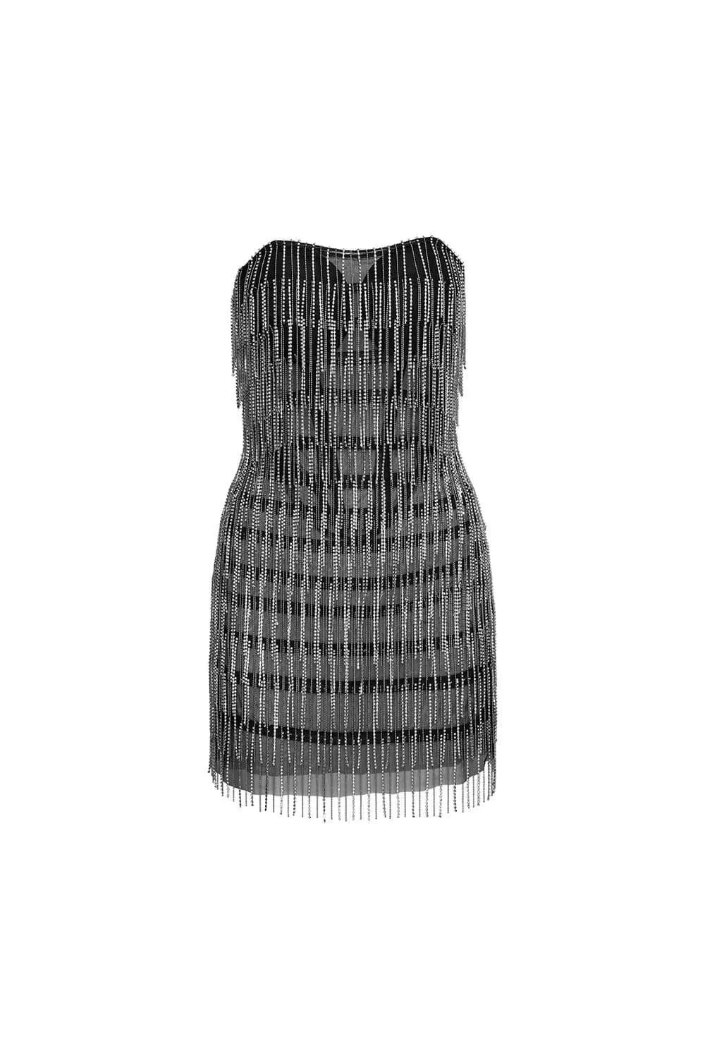 Ashlynn Strapless Fringed Mesh Mini Dress