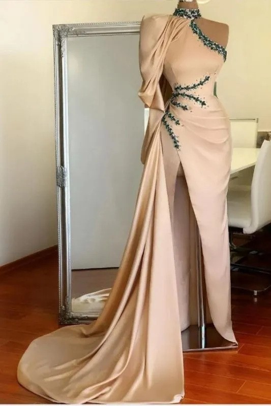 Asymmetrical High Neck Sexy Slit Prom Dresses On Sale,BD93043