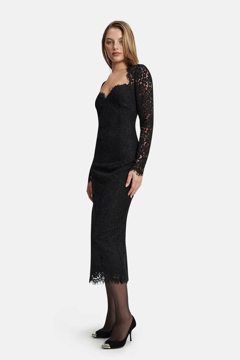 Aurora Lace Midi Dress - Black