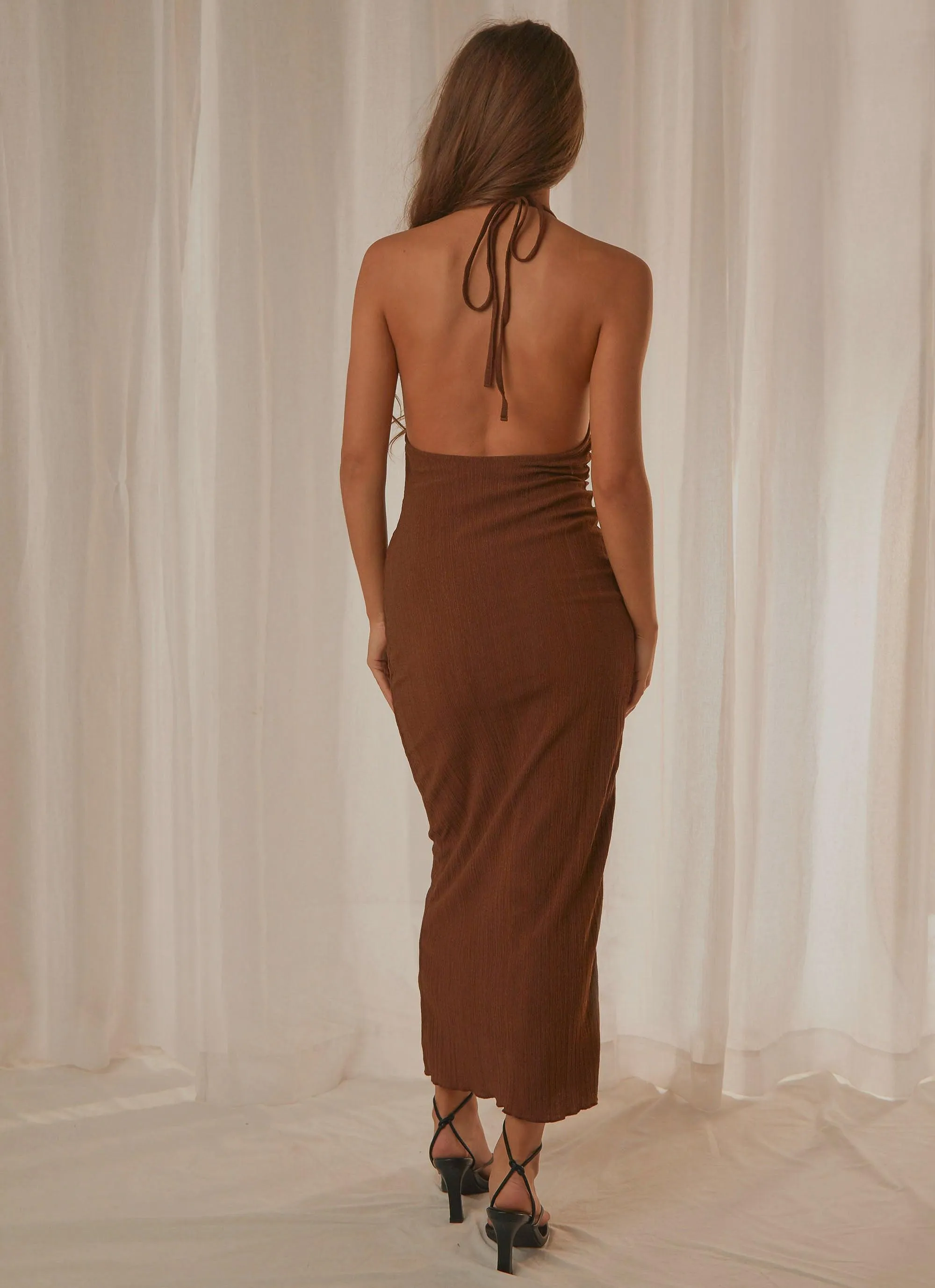 Avoca Halter Maxi Dress - Choc Brown