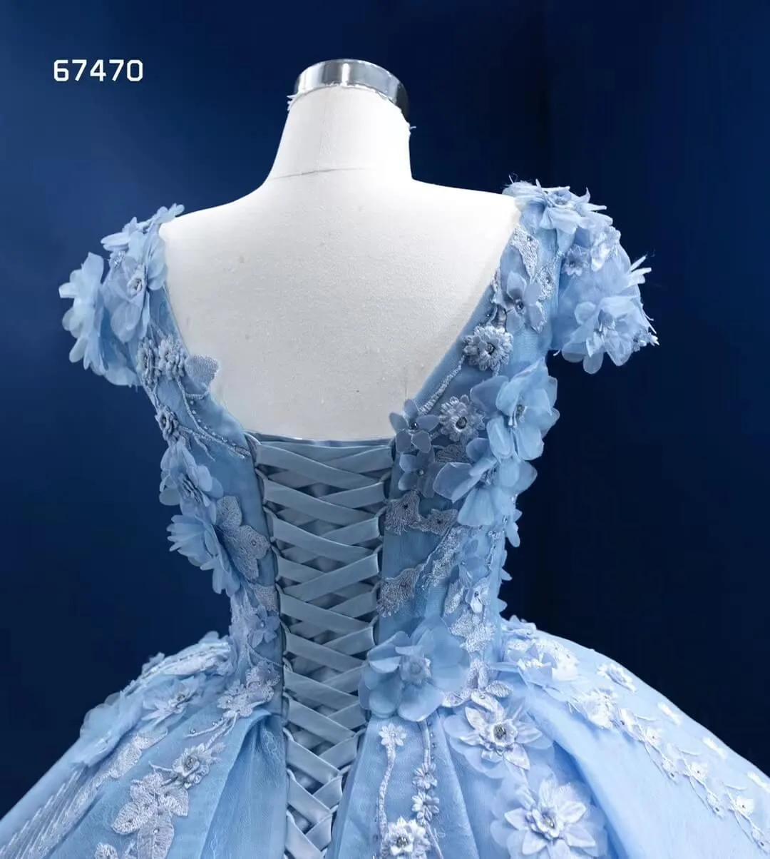 Baby Blue Ball Gown Sweet 16 Dress 3D Flower Quince Dress 67470