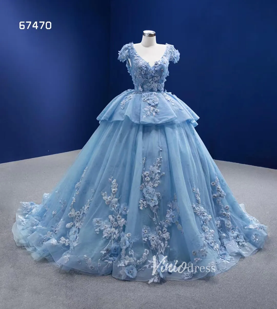 Baby Blue Ball Gown Sweet 16 Dress 3D Flower Quince Dress 67470