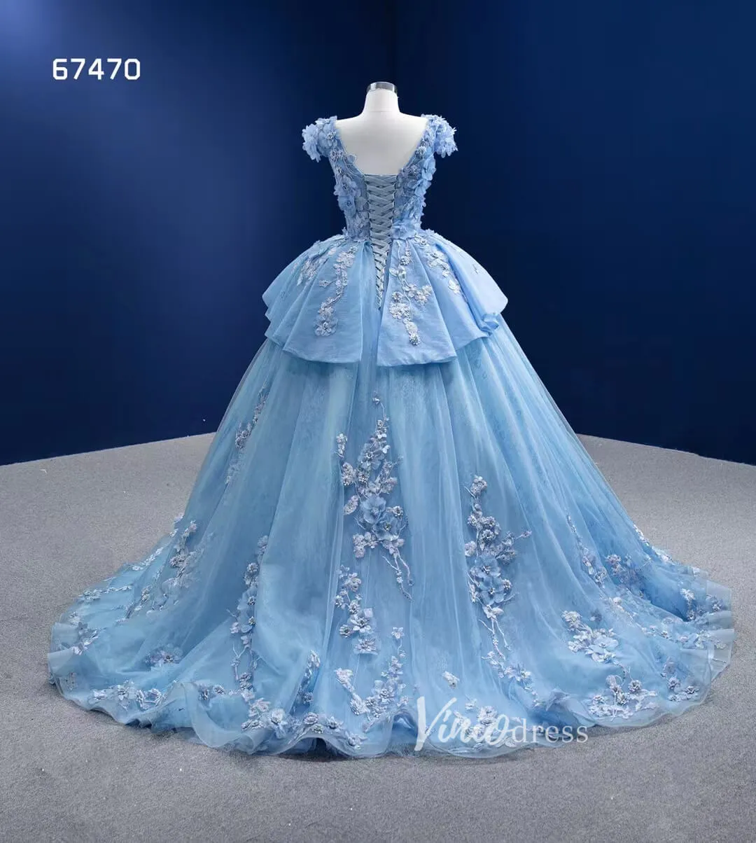 Baby Blue Ball Gown Sweet 16 Dress 3D Flower Quince Dress 67470