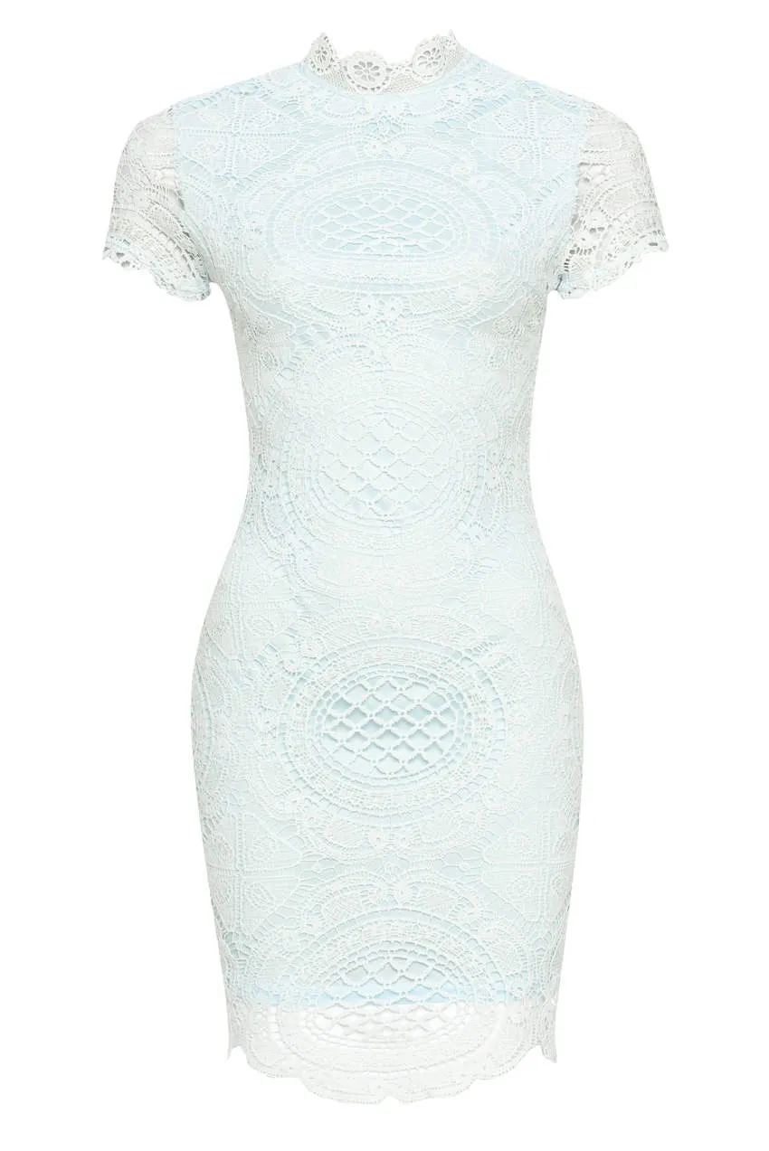 Baby Blue High Neck Lace Mini Dress