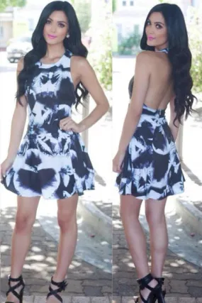 Backless Halter Print Mini Dress