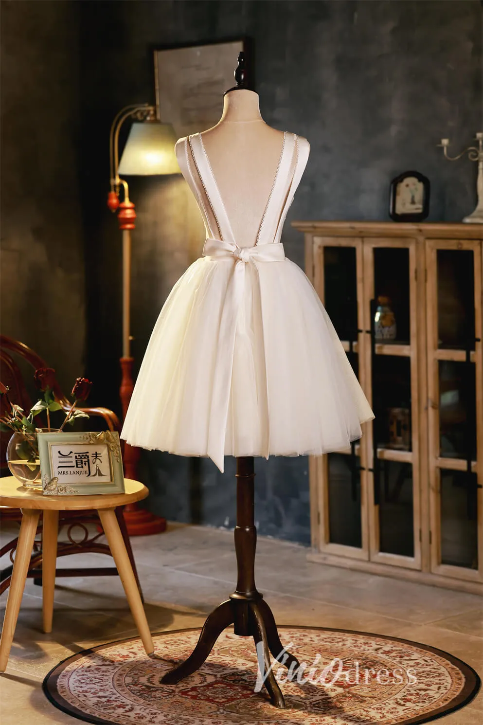 Backless Homecoming Dresses Short Graduation Dress with Bow SD1452