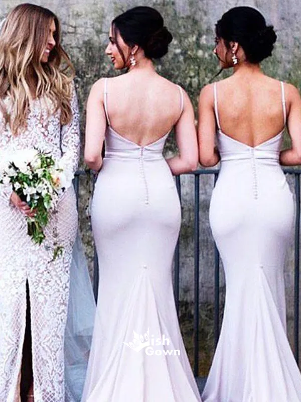 Backless Spaghetti Strap Sexy Mermaid Long Bridesmaid Dresses, WG425