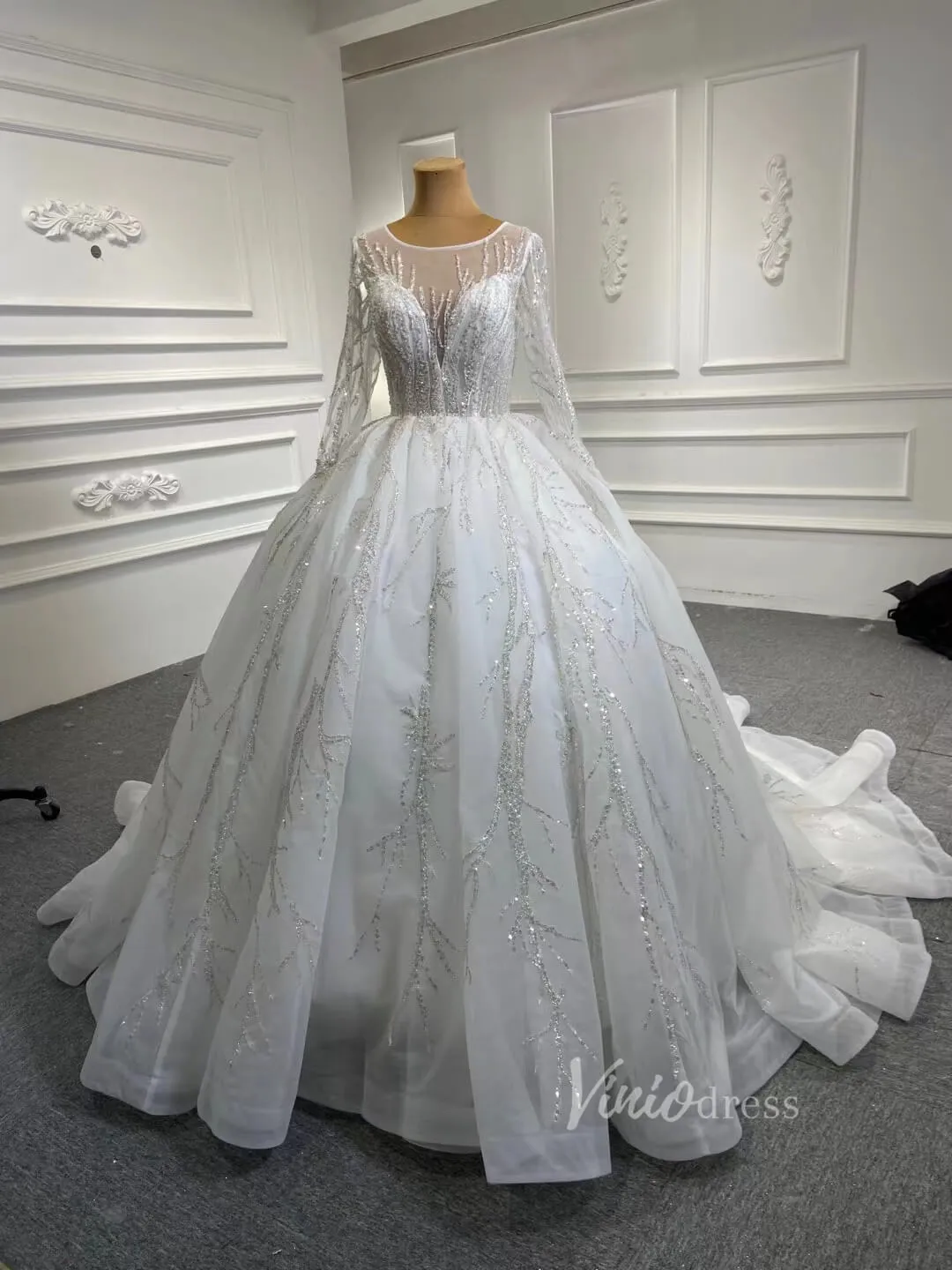 Beaded Arabric Wedding Dresses Long Sleeve Ball Gown 67199